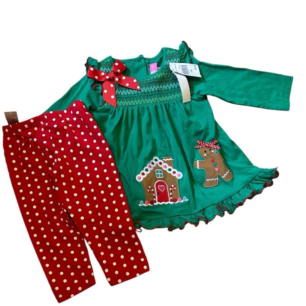 NWT Good Lad 2 Piece Girl’s Christmas Outfit Gingerbread House & Man 12M - Picture 2 of 4